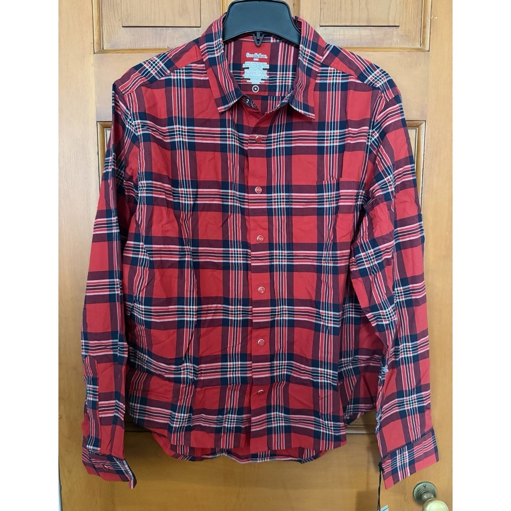 Men's Goodfellow Red & Black Plaid Long Sleeve Shirt Size Medium NWT